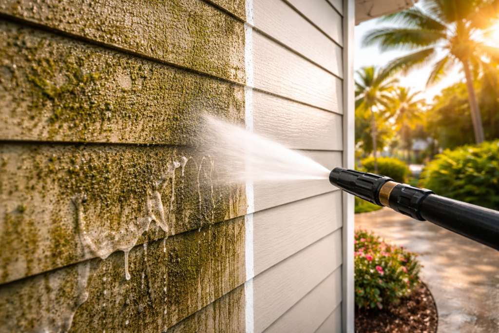 Pressure Washing Residential Home Before and After Image - Magic Bubbles Pressure Washing