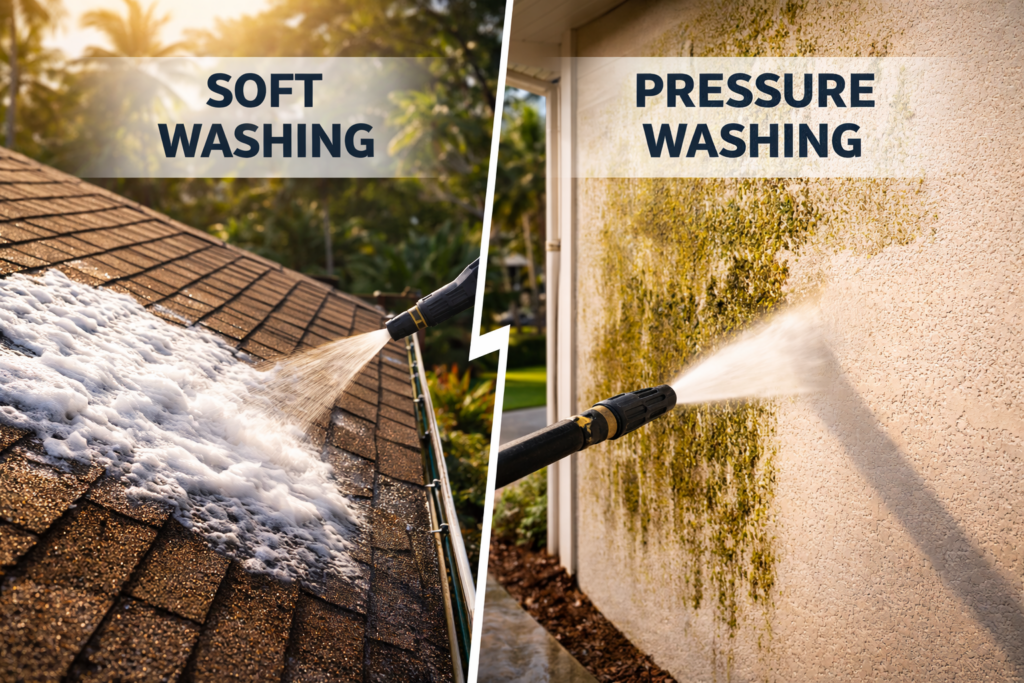 A comparison of Soft Washing vs. Pressure Washing in Martin County, Florida